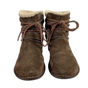 UGG Australia Amoret Brown Suede Shearling Lace Up Wedge Boots 3335 Womens 10